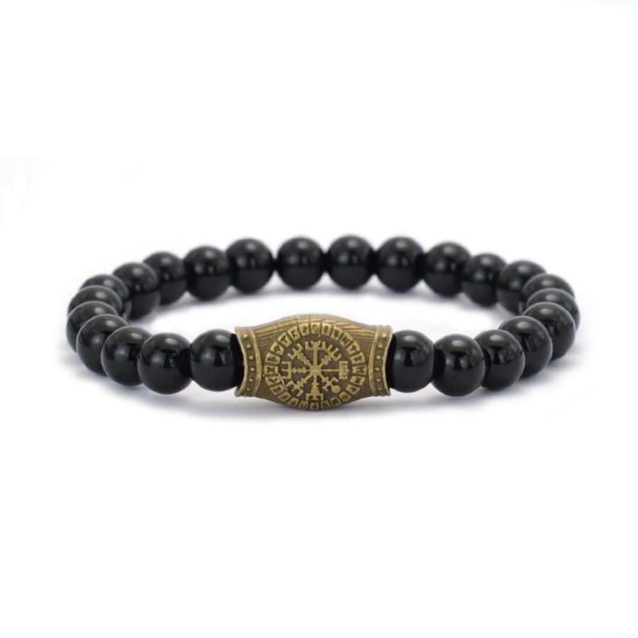 

Retro Men Stone Bracelet Handmade Viking Accessories 8mm Lava Onyx Hematite Yoga Healing Braslet Pulseria Homme Leisure Jewelry
