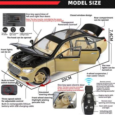 1:24 S680 VS680 Remote-controlled Car Model Toy Alloy Diecast Door Opened Music Light Pull Back Models for Kids' Edutainment