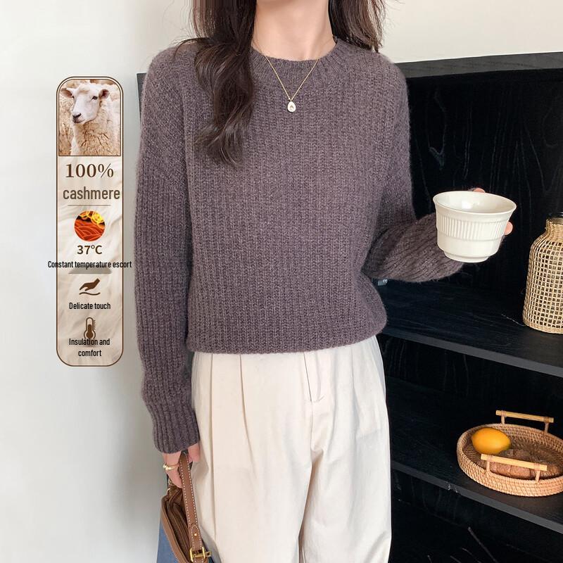 

ITISF4 Women s 100% Cashmere Round Neck Sweater One Size