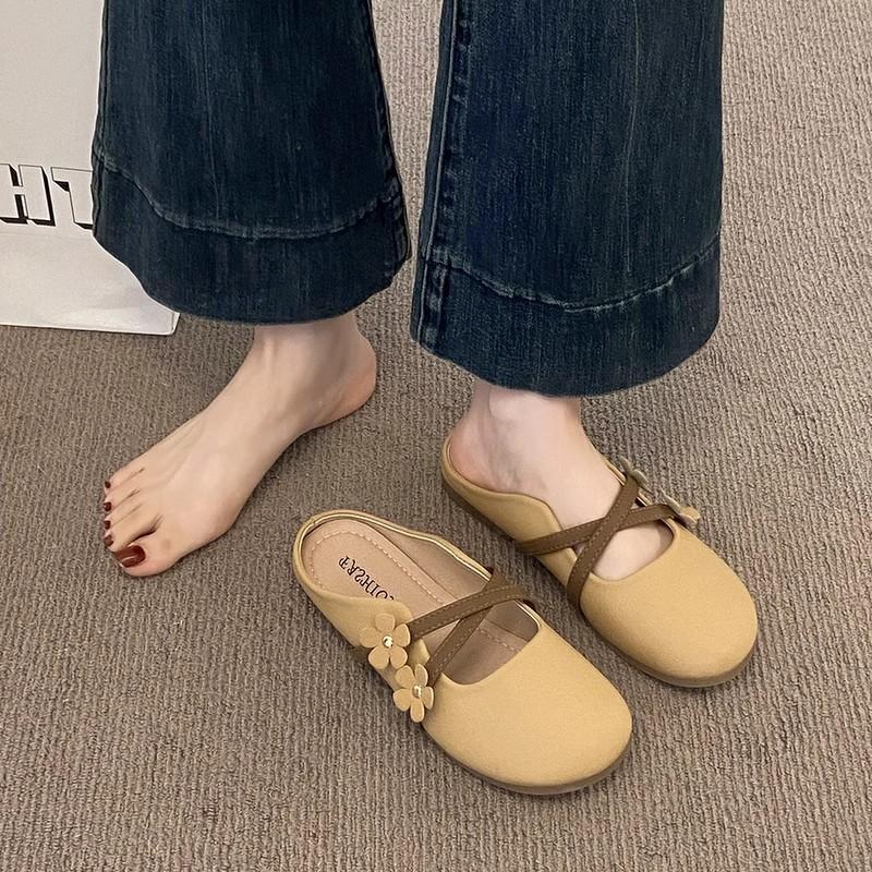 Baotou Half Slippers Women's Summer Wear New One-pedal Women's Shoes Half-support Single Shoes Flat Mary Jane Cool Slippers