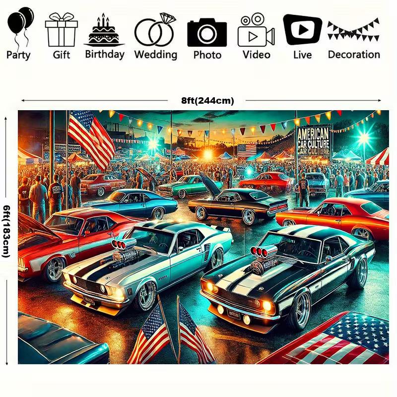 Classic American Car Culture Tapestry Retro Muscle Cars Wall Hanging