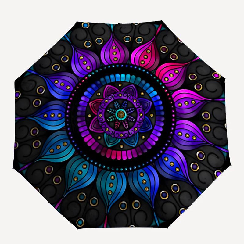 

1PC Mandala Artwork Automatic Open/close Umbrella with 8-Rib Structure for Women/Men, All-Season Use - Fashion Lovers yy250919079