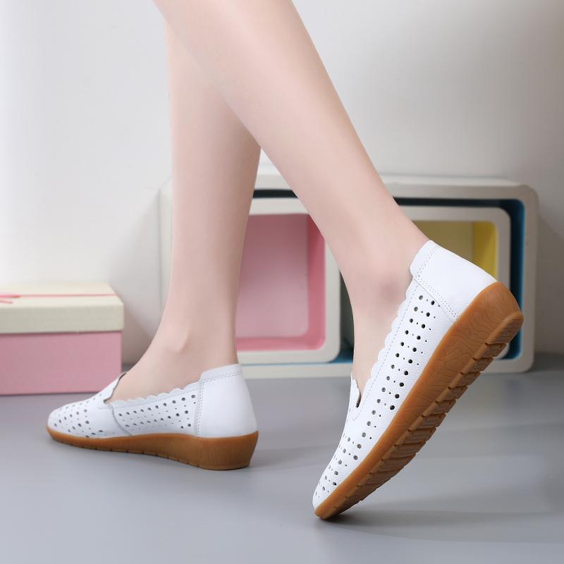 Damen Mokassins Fahrschuhe Lässige Slipper Loafer Damen Minimalistische Ballerinas Weiche Sommer Lochmuster Laufschuhe für Mutter