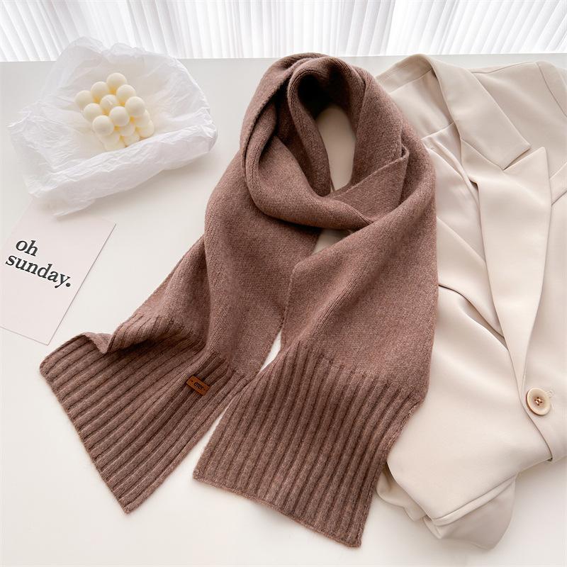 Korean Version Of Simple Soft Waxy Knitted Wool Scarf Medium And Long Shawl Scarf Versatile Warm And Cold Autumn And Winter Women