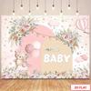 2D Hello Baby Photography Background, Soft Pink Cloud Star Floral Teddy Bear Baby Shower Decor Banner for Girls