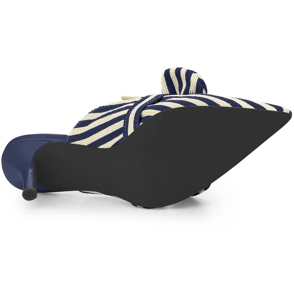 Allegra K Women's Striped Bow Slip Slide Mules with Stiletto Heels, Dark Blue, Size 25.0cm