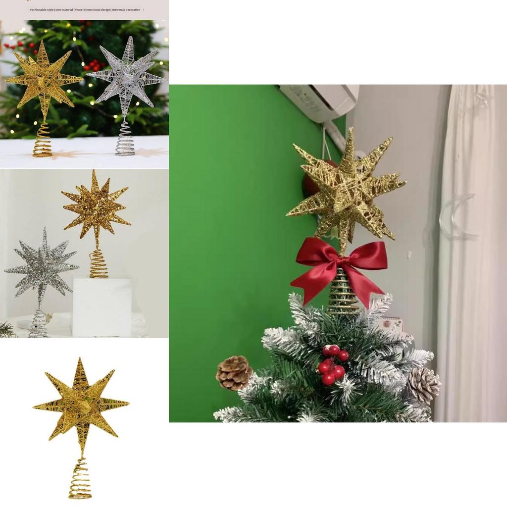 Christmas Tree Top Star Led Glitter Iron Art Decor For Holiday Celebration