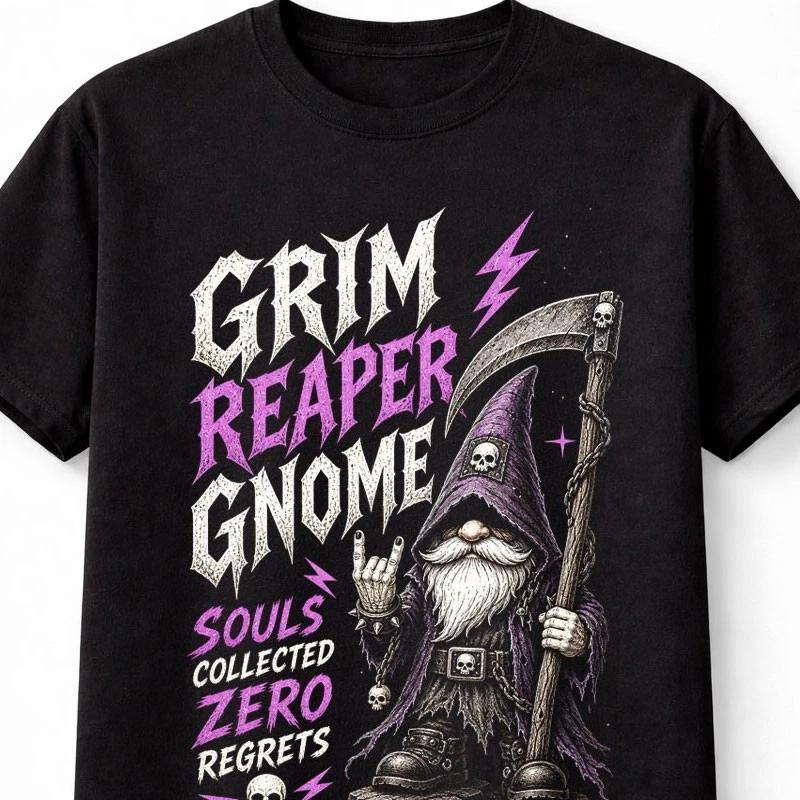 Grim Reaper Gnome Gothic Death Scythe Dark Humor Graphic Unisex TShirt S