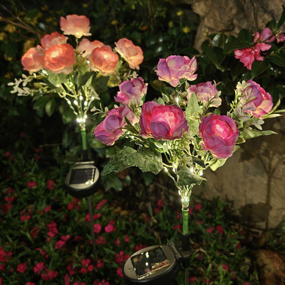 7Head Design Solar Lights Waterproof Decorative Light Outdoor Solar Lights Solar Powered Flower Shape Camellia Flower Light