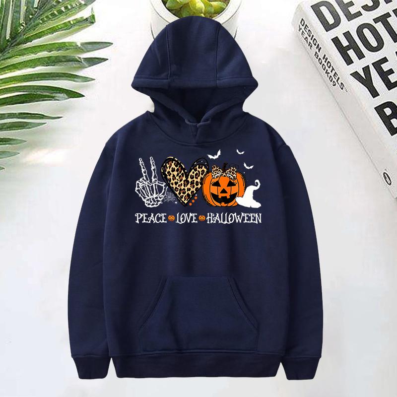 Peace Love Halloween Print Hoodies For Women Men Autumn Winter Pullover Harajuku Casual Long Sleeves Sweatshirt Tops