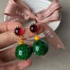 Silver needle resin ceramic round pendant earrings retro high-end niche earrings light luxury temperament high-end earrings