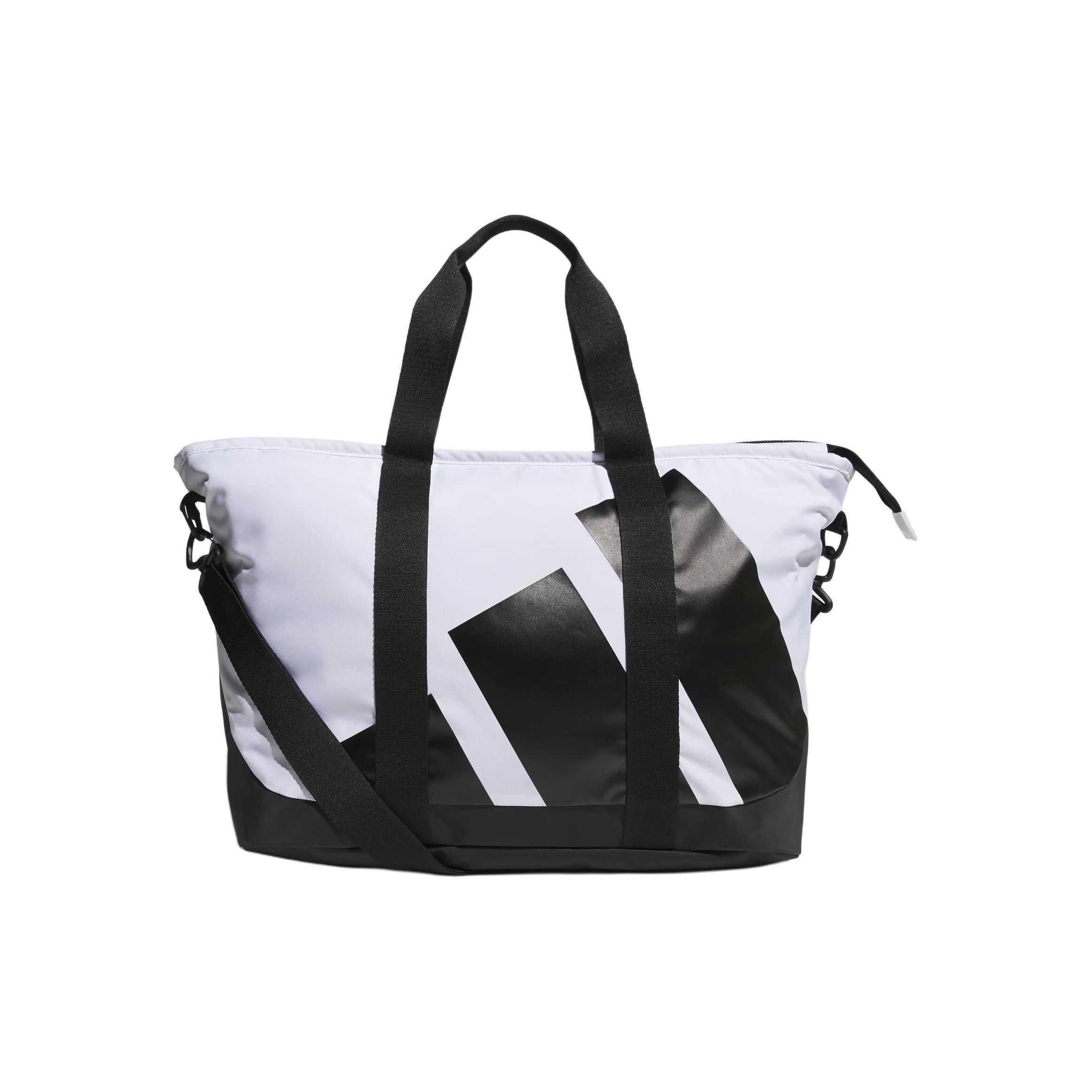 Adidas Logo Zipper Closure Recycled Polyester Shoulder Tote Bag Unisex Tote Bag White Black IN2746 White & Black