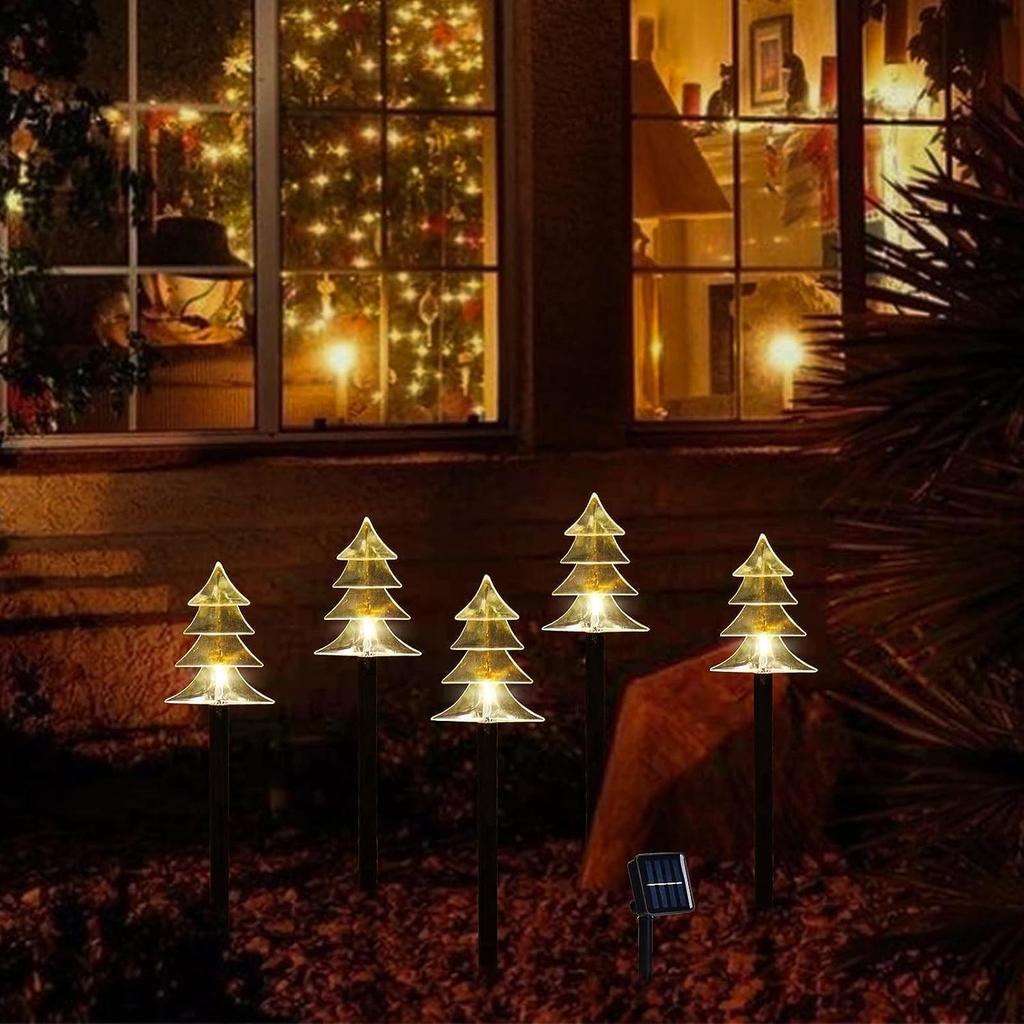Christmas Solar Pathway Lights, Set of 5 Waterproof Landscape Christmas Lights, Stake Christmas Decorations, LED Lights for Yard Lawn Walkway Decor