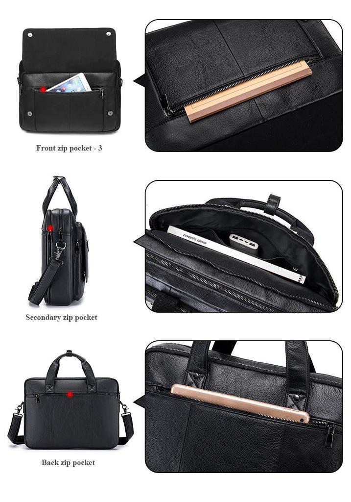 Shilaidun Men's Genuine Leather Cowhide Briefcase: Retro Casual Shoulder & Handheld Computer Bag
