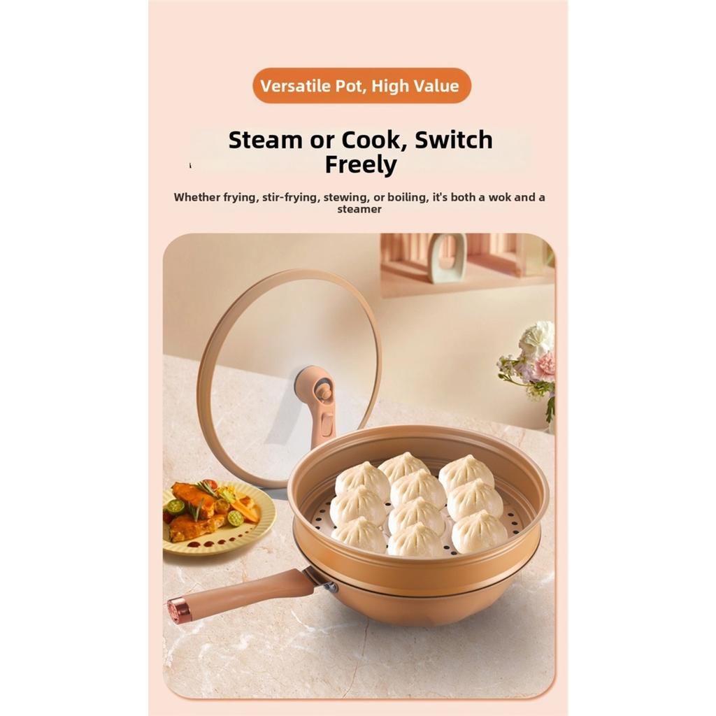 Durable 32cm Micro Pressure Steamer Wok Non Stick Multipurpose Steaming Frying Pan Soup Pot with Lid Gas Stove Pot Cooking Tools