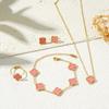 Stainless Steel Four Leaf Clover Jewelry Set Necklace Bracelet Earrings Ring Women Fashion Floral Gift