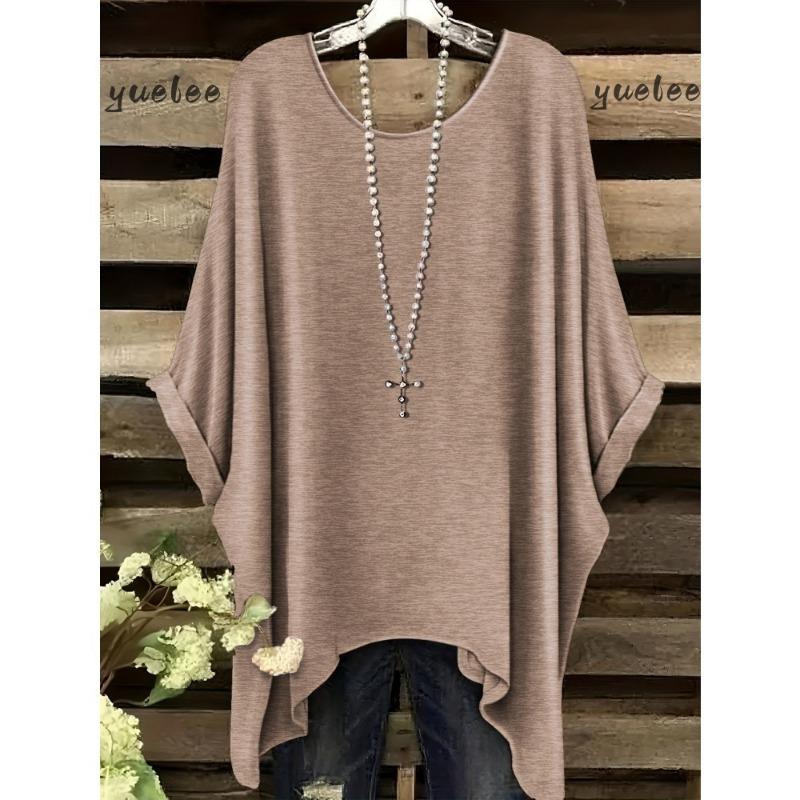 Women 's T-Shirt Simple Color Gradient Print Elegant Irregular Hem O- Neck Women's Clothing T-Shirt Vacation Clothes for Woman