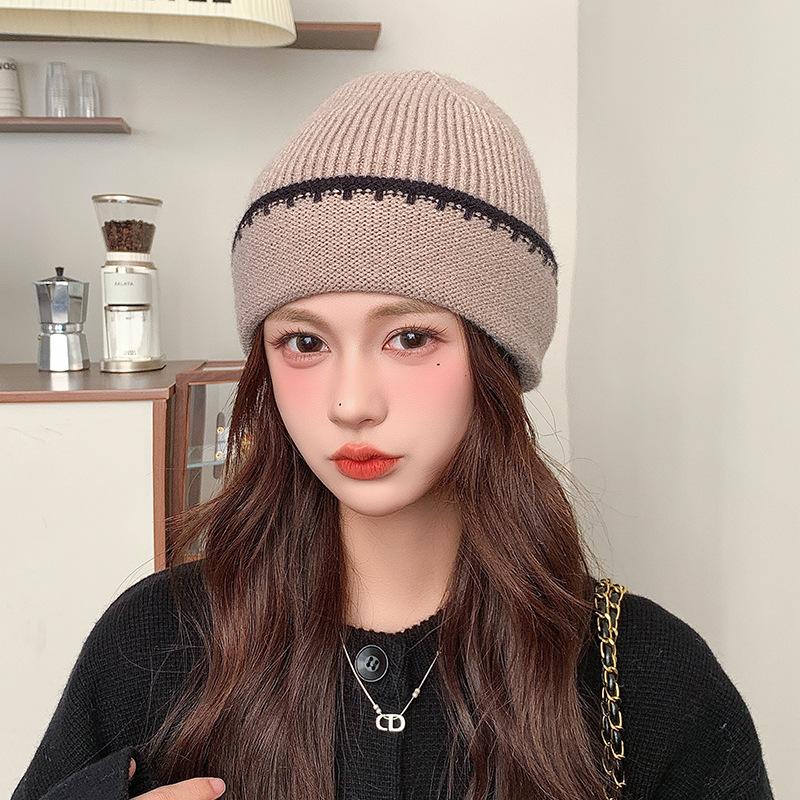 Woolen Hat for Women in Autumn and Winter Korean Style Thickened Warm Toe head Cold Hat with Small Face and Small Ear Protection Knitted Hat