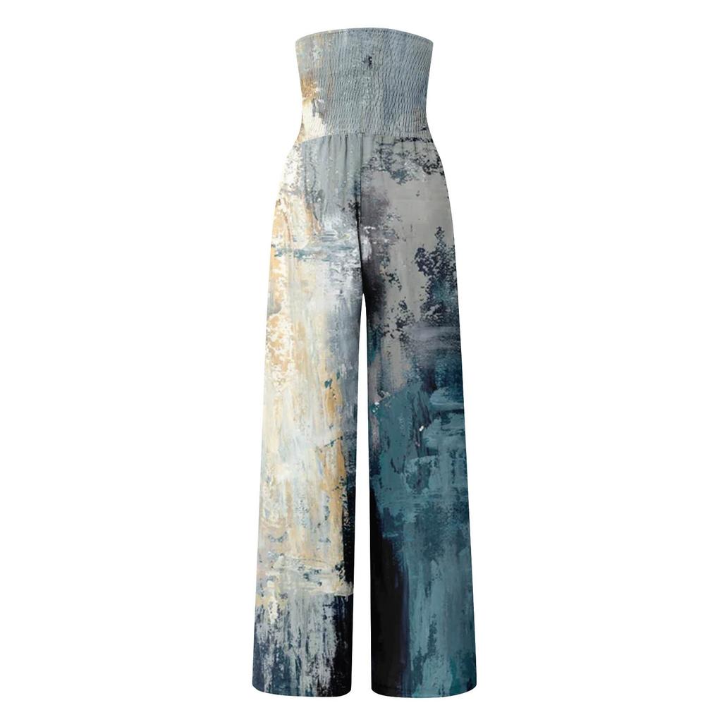 High Waisted Pants For Women Printed Stretchy Wide Leg Palazzo Pants Casual Comfy Beach Pants Trousers