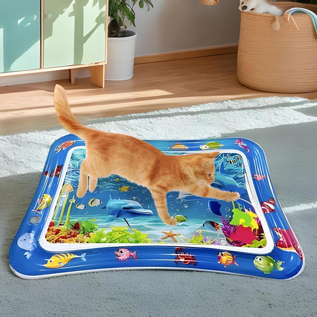 Aufblasbare Wassermatte für Katze und Hund Wassersensorische Spielmatte Verdickte Haustier-Spielmatte mit Fisch See Ozean Thema Sensorisches Spielzeug Wasser