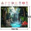 1pc Dreamy Forest Mural with Leopards, Polyester Fiber, Jungle Waterfall Scenery, Living Room and Bedroom Decoration