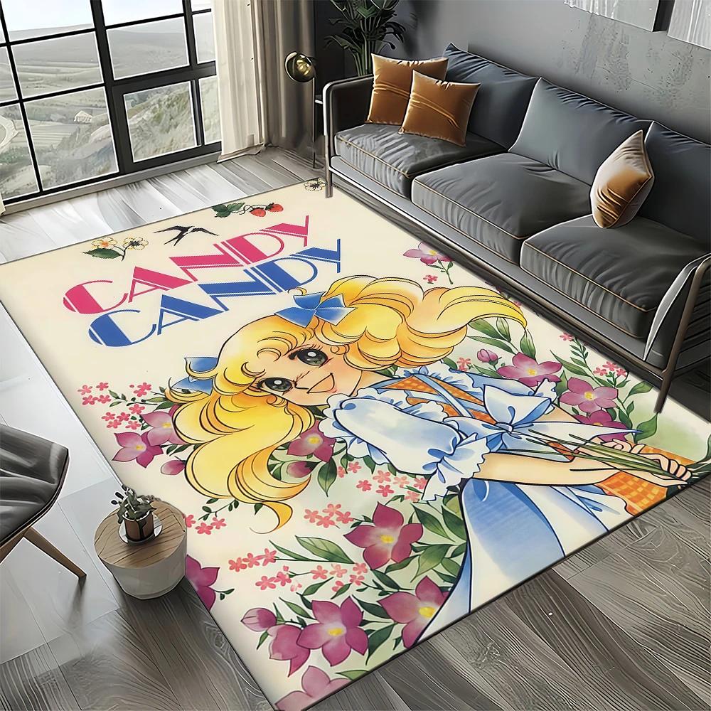 2025 Neuer Stil Süßigkeit Süße Mädchen Cartoon Anime Teppich für Wohnzimmer Schlafzimmer Dekoration, Rutschfeste Dekoration für Sofa Fußmatte Kinder