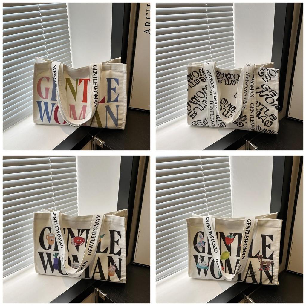 Casual Stylish Yet Canvas Tote Bag With Beautiful Letter Prints And Soft Structure Medium