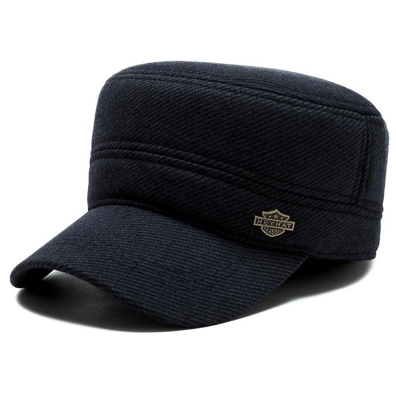 Hat Middle-aged Men's Flat Top Hat Winter Man Thermal Hat Men's Autumn and Winter Thermal Ear Protection Cap