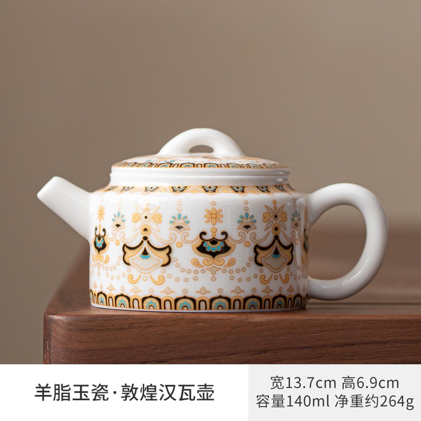 

140ml Mutton Fat Jade Thangka Dunhuang Teapot Boutique Tea Infuser Pot Tea Soaking Kettle With Ball Hole Cafes Ornaments Craft