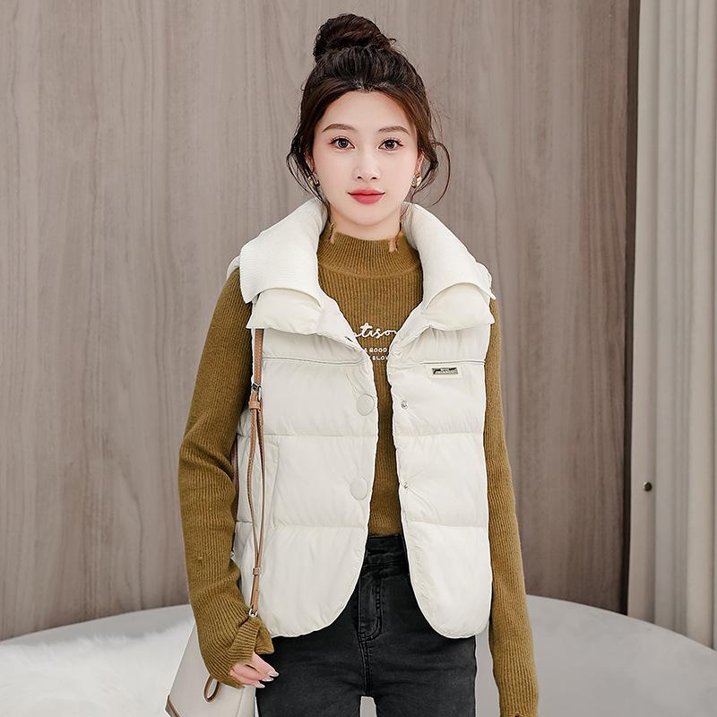New Cotton-padded Vest, Fashionable and Versatile Knitted Patchwork Cotton Jacket, Double-layer Collar High-end Jacket