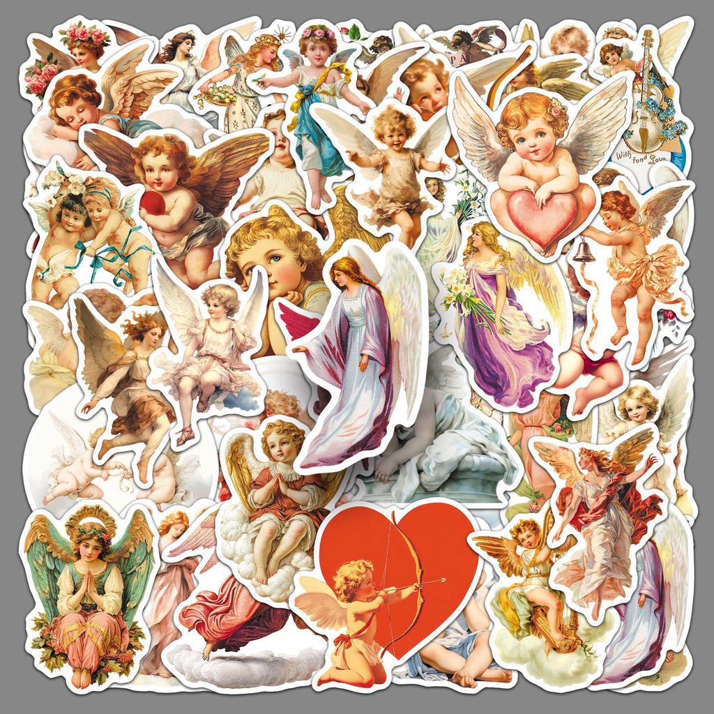 50 Retro Mythical Angelic Stickers - Western Court Style for Tablet, Fridge, and Storage Box Decoration