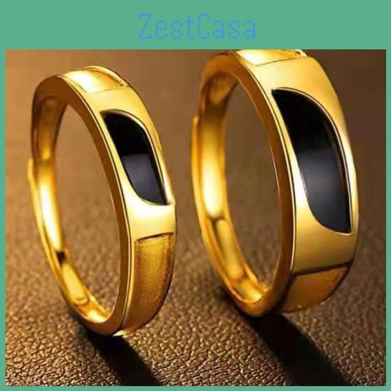Unique Geometric Brass Rings With Gold Plating And Agate For Stylish Couples