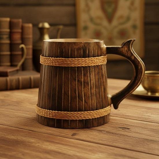 Rustic 700ml Wooden Beer Mug  Handcrafted Drinkware for Craft Beer Home Bar