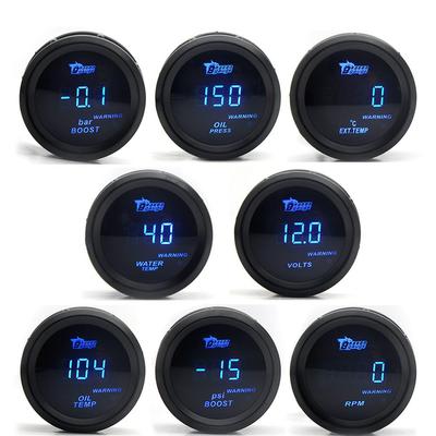 Medidor de Modificação de Carro 52MM: Display Digital com Luz Azul para Turbo, Temperatura da Água, Temperatura do Óleo, Pressão do Óleo, Tensão (12V)