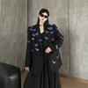 Niche Design Shiny Detachable Butterfly Black Blazer for Women Spring Autumn Loose Padded Shoulder Casual Suit Outerwear