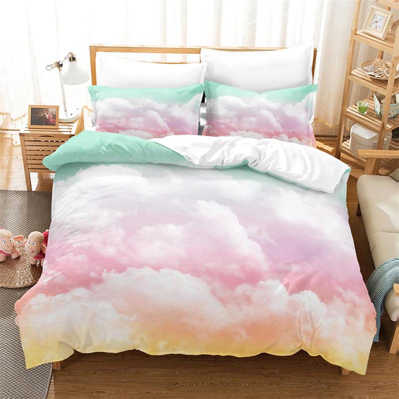 Dream Cloud Bedding Set Rainbow Sky Purple Blue Duvet Cover Queen Microfiber Comforter Cover For Kids Teens Adults Bedroom Decor