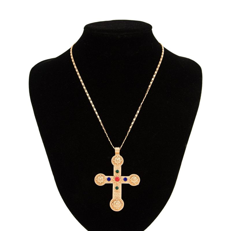American Baroque Gold Cross Necklace Pearl Multi-Layer Twin Fashion Retro Fancy Sexy Sweater Chain