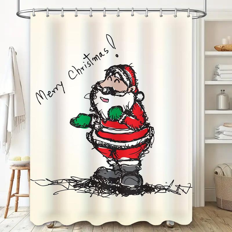 Tu Christmas Santa Claus Shower Curtain Festive Holiday Bathroom Decor Merry Xmas Pattern Waterproof Home Textile Gift
