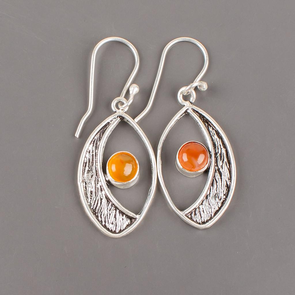 Carnelian Gemstone 925 Sterling Silver Jewelry Handmade Earrings 1.60" For Gift EE-61-20