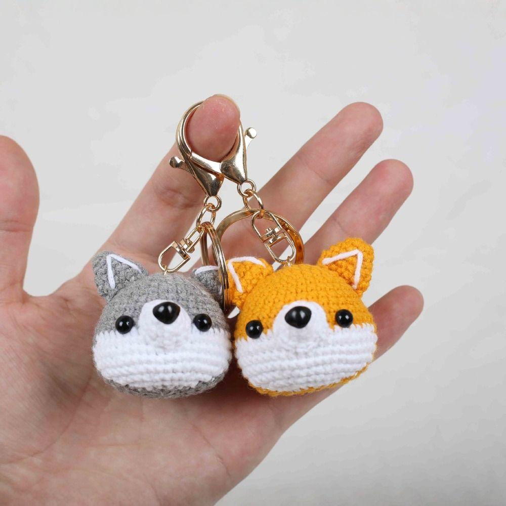 Cute Wool Crochet Corgi Keychain Bag Decor Woven Key Ring Knitted Dog Pendant Gift for Friends
