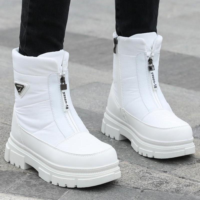 Women's Winter Fur One Padded Waterproof Fabric Cozy Side Zipper Warm Cold Lightweight Hiking Waterproof Slip Resistant Short Snow Boots