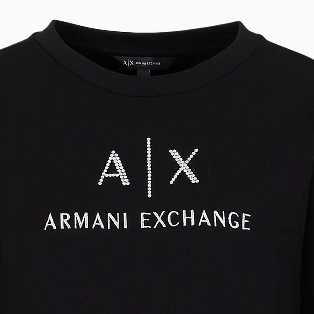 Armani Exchange SS24 Logo Embroidered Round Neck Long Sleeve Sweatshirt Women Sweatshirt Black 3DYMAA-YJ68Z-1200