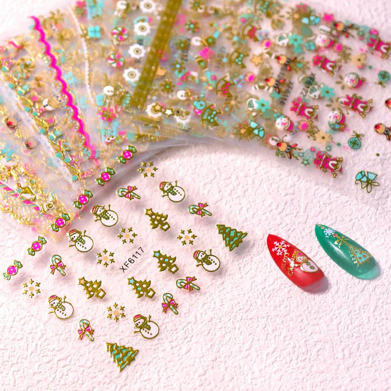 

30 шт./компл. 3D рождественские наклейки для украшения дизайна ногтей, наклейки для маникюра, милые аксессуары
