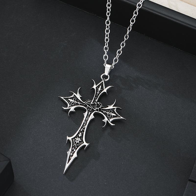 Vintage Gotisches Kreuz Halskette für Männer Punk Dornen Kreuz Anhänger Halskette Schmuck Cool Hip Hop Halskette für Geburtstagsgeschenk