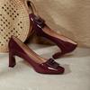 Customized Square Head High Heels Thick Heels Are Not Tired Feet Patent Leather Red Wedding Shoes 2025 New Spring and Autumn French Light Mouth Sing