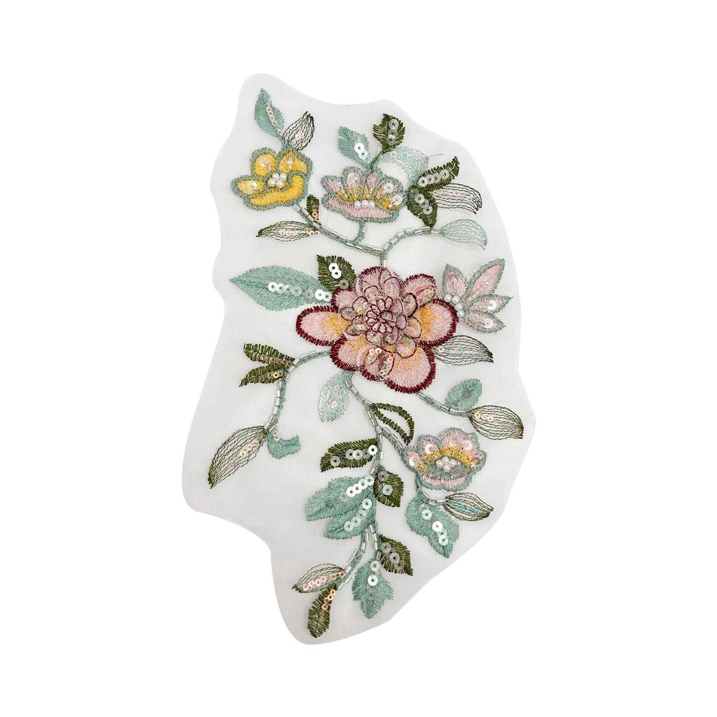 Exquisite Beaded Sequins Flower Embroidery Cloth Sticker Fashionable Three-Dimensional Flower Decoration Accessories Cheongsam Hanfu Lace Decal