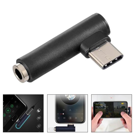 Portable L-shaped Type-C Jack Audio Adapter to 3.5mm for Mobile Phones Tablets