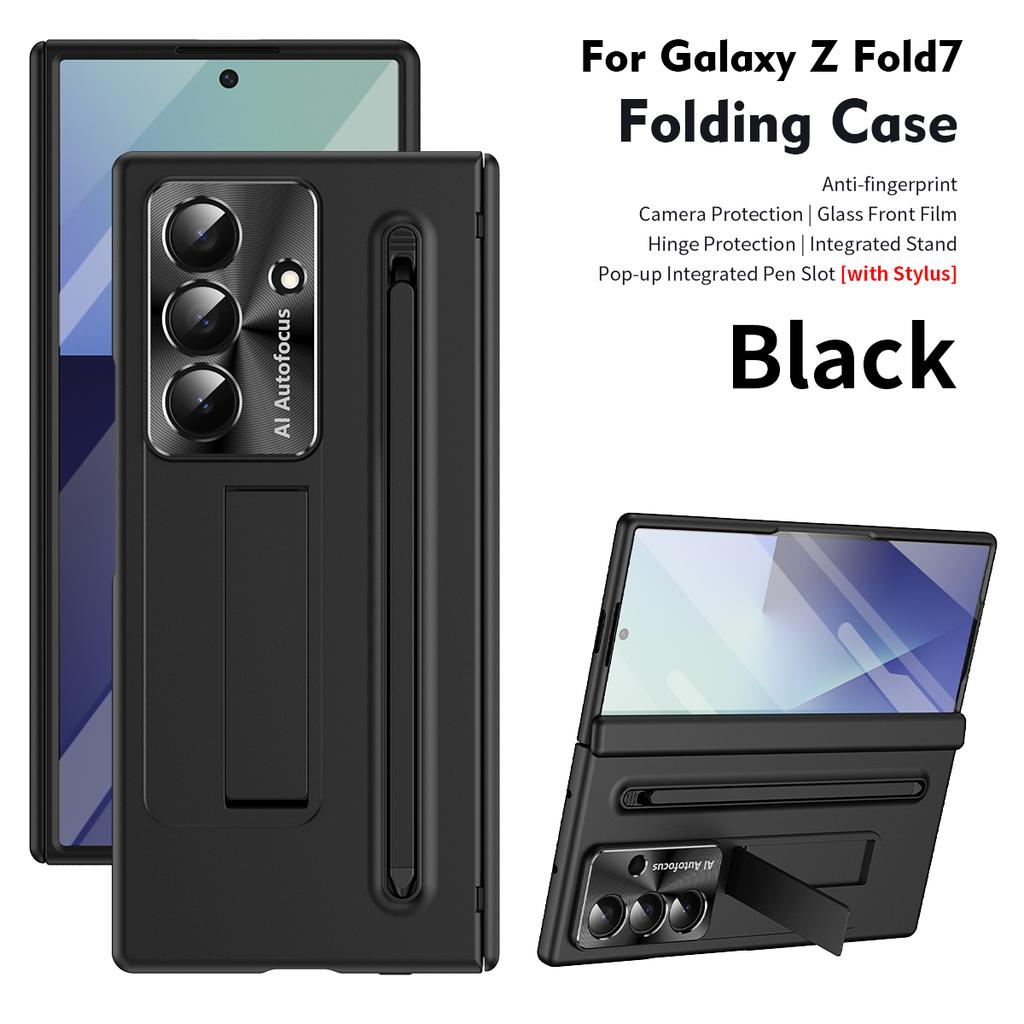 For Samsung Galaxy Z Fold 7 Case Hard With Stand Tempered Glass Film Protective Back Cover For Samsung Z Fold7 6 5 4 Phone Shell