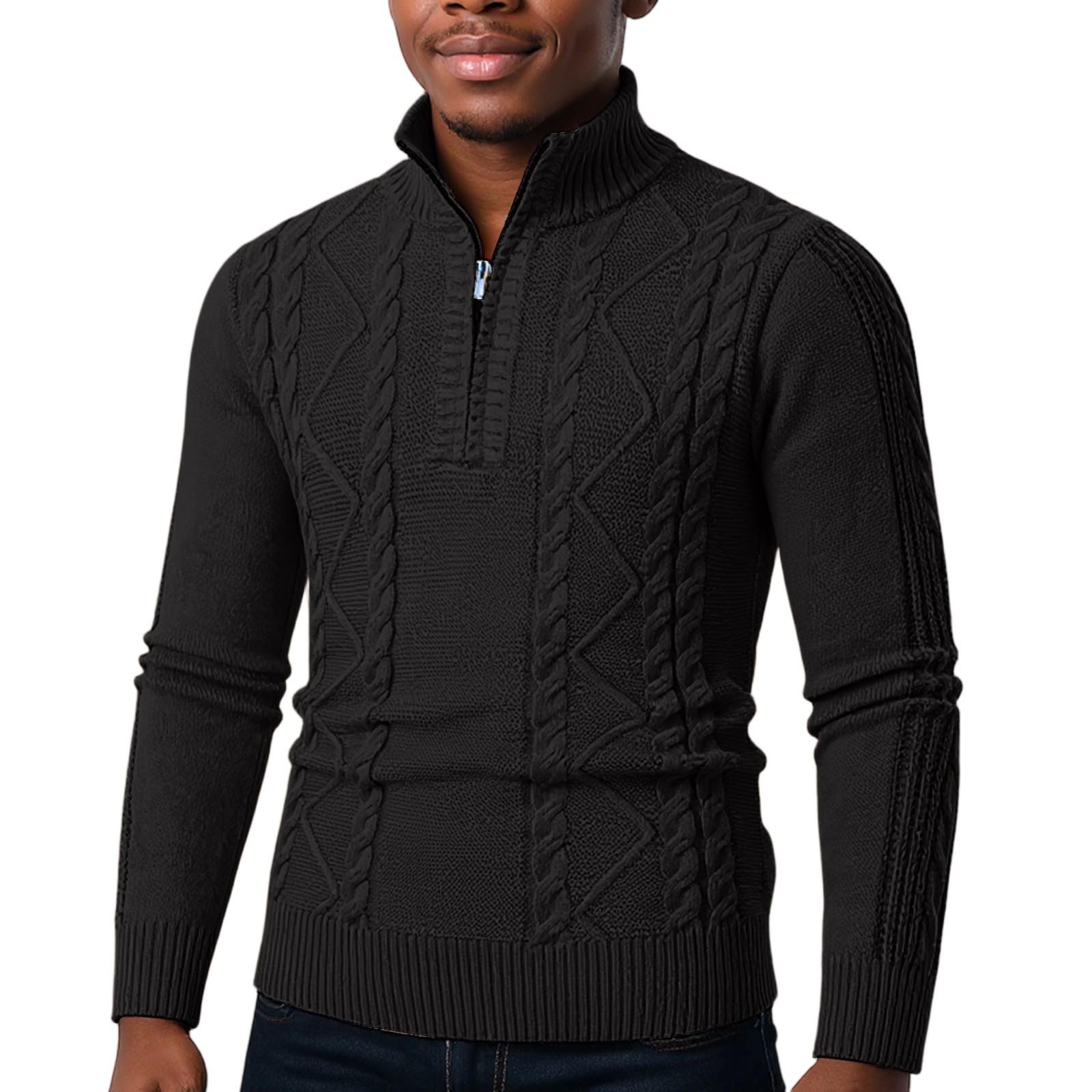 

Мужской пуловер на молнии до половины, повседневная вязаная базовая рубашка L чёрный