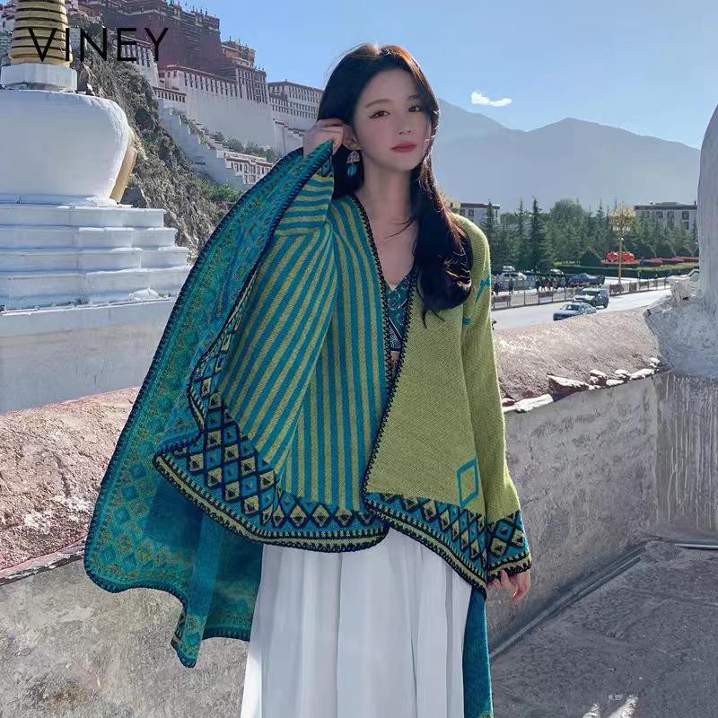 New Yunnan Ethnic Style Double-Sided Shawl: Versatile Warm Cloak Scarf for Women